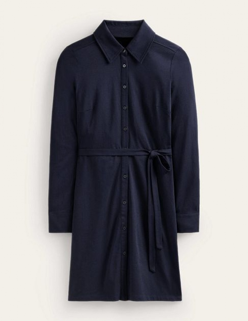 Navy Women's Boden Jessie Jersey Shirt Dress | 29806OMBG