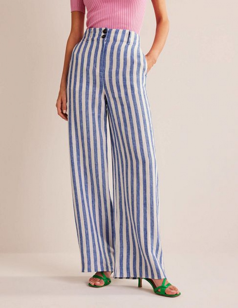 Stripes Women's Boden Highbury Linen Pants | 27359VLPJ