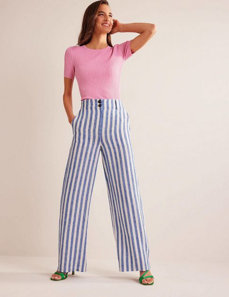 Stripes Women\'s Boden Highbury Linen Pants | 27359VLPJ