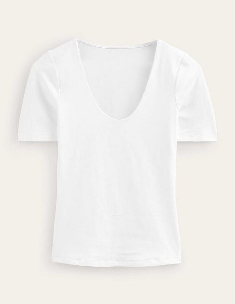 White Women's Boden Double Layer Short Sleeve Tops | 98560AJVM
